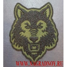 Нашивка с термоклеем Морда волка оливковый фон